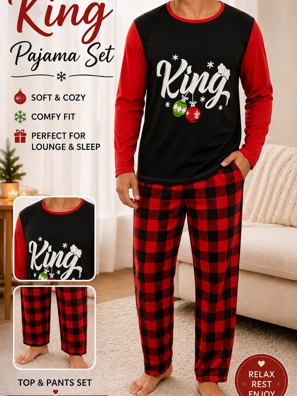 King Kids Pajama Set - Black & Red